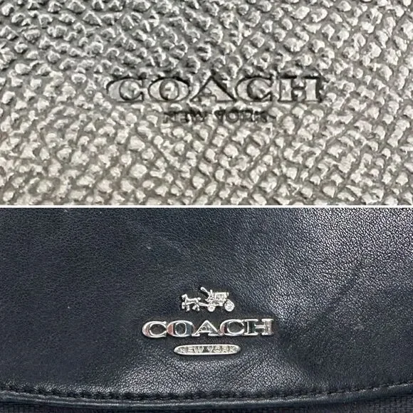 Coach Black Signature Canvas & Leather Wallet Trifold Clutch Organizer - Picture 11 of 14